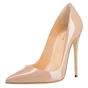 Coleter Womens Size 7.5 Tan Nude 4.75" High Heel Stilletto Patent Leather Shoes